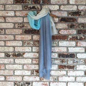 🌊 Soft Gauzy Ombre Scarf in Teal White and Gray 2 Chic